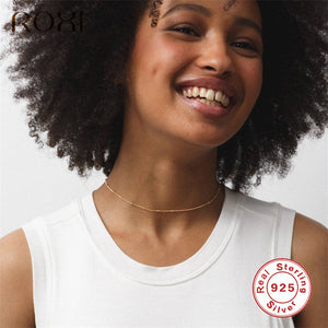 ROXI 2019 Simple Bohemia Bead Chain Necklace Women Female 925 Sterling Silver Necklace Ladies Short Choker Necklace Collier Gift