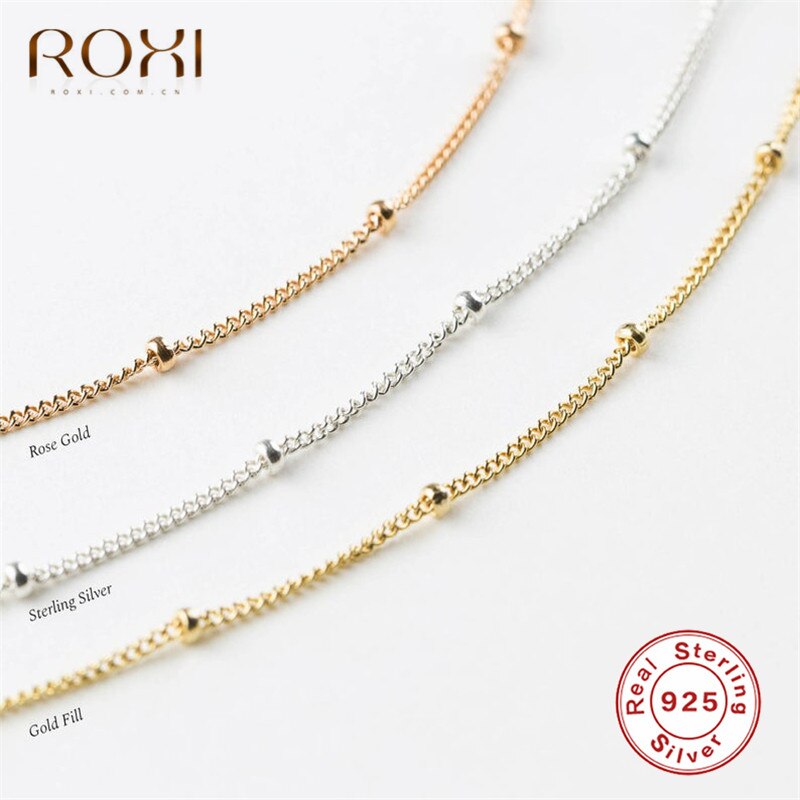 ROXI 2019 Simple Bohemia Bead Chain Necklace Women Female 925 Sterling Silver Necklace Ladies Short Choker Necklace Collier Gift